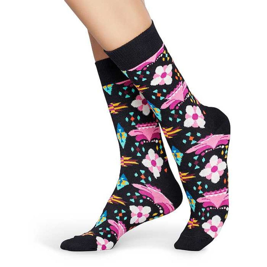 Fashion Happy Socks Socks | Happy Socks: Temple Blossom Pink Black