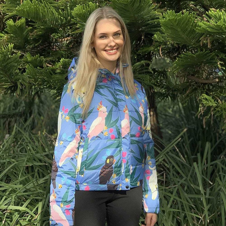 Fashion Monsterthreads Women'S Jackets | Puffer Jacket: Cockatoos And Flora