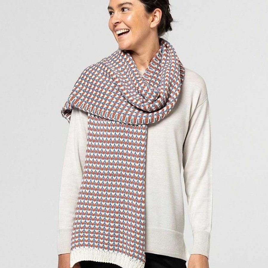 Fashion Indus Design Scarves | Indus Design: Scarf Vintage Knit Capri Brick Natural