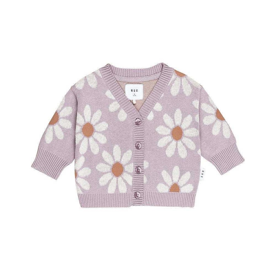 Fashion Huxbaby Kid'S Clothing - Other | Huxbaby: Knit Cardi Daisy Jacquard Lilac