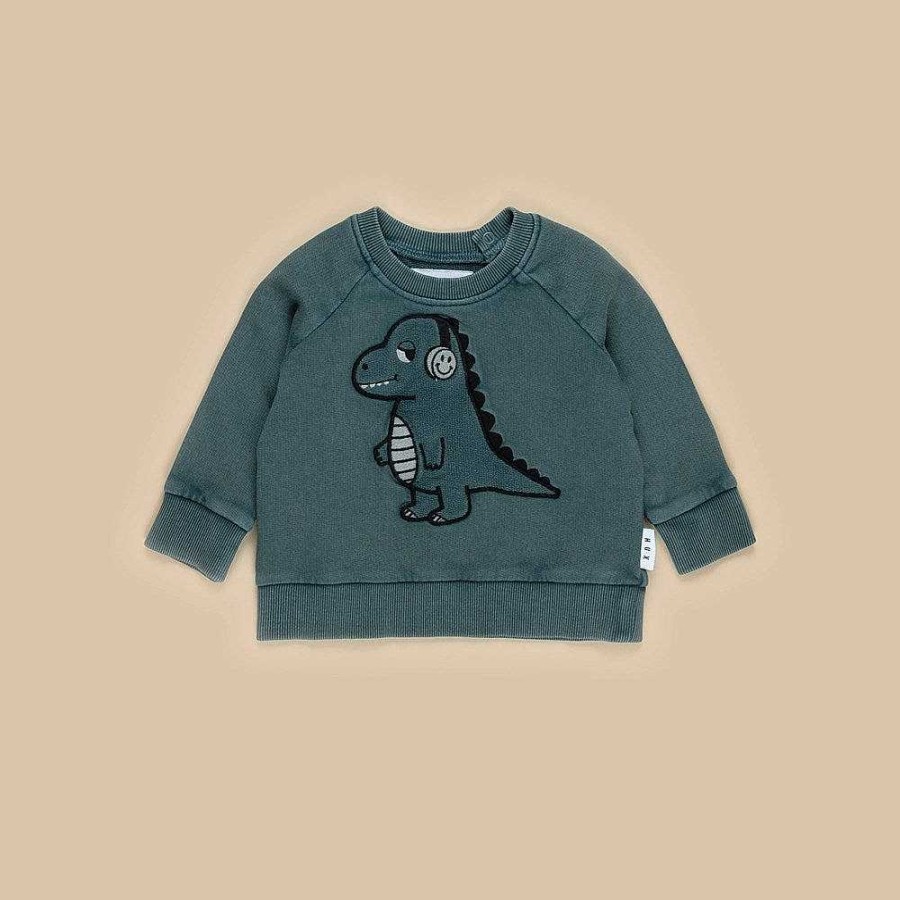 Fashion Huxbaby Kid'S Clothing - Other | Huxbaby: Sweatshirt Retro Dino Spruce