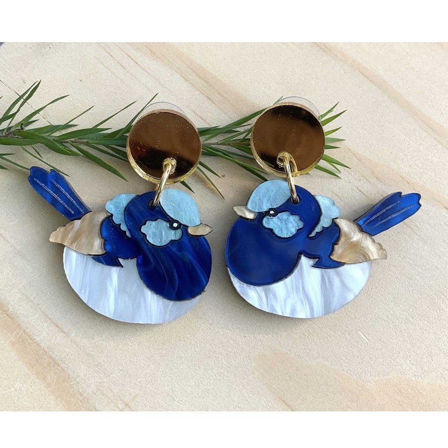 Jewellery Wood With Words | Wood With Words: Dangle Earrings Fairy Wren