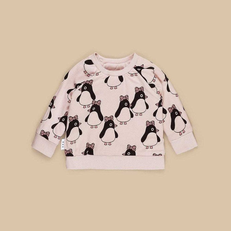 Fashion Huxbaby Kid'S Clothing - Other | Huxbaby: Reversible Sweatshirt Skipping Penguin Rose