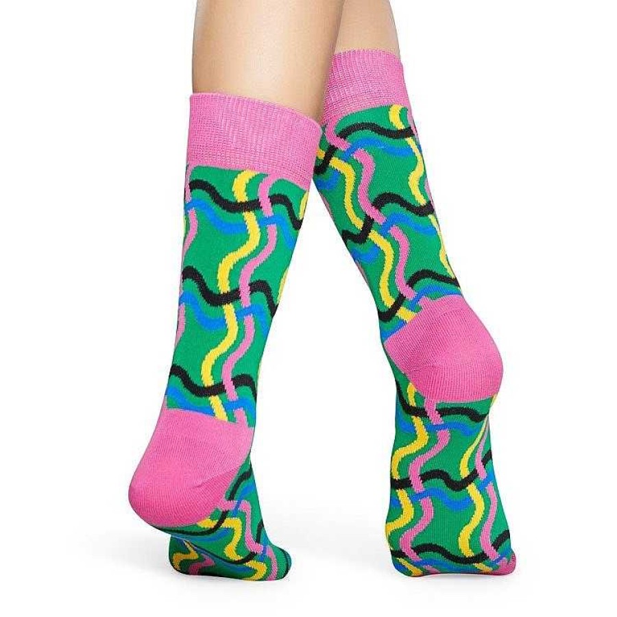 Fashion Happy Socks Socks | Happy Socks: Squiggly Green Pink