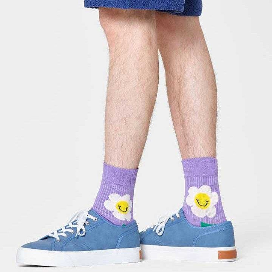 Fashion Happy Socks Socks | Happy Socks: Smiley Daisy 1/2 Crew Purple