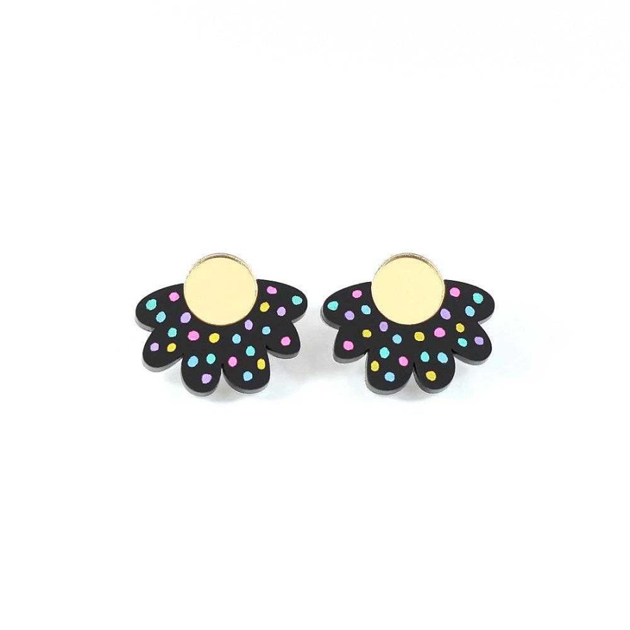 Jewellery HUNIY | Huniy: Earrings Daisy Statement Studs Black Rainbow