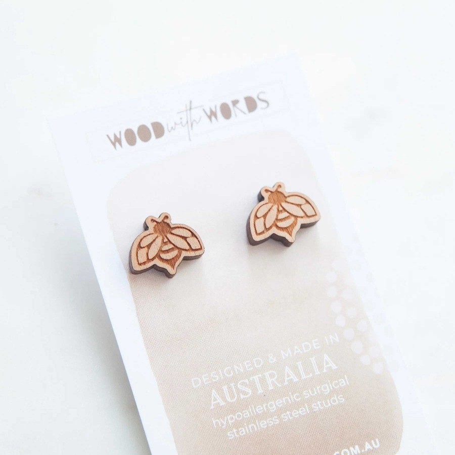 Jewellery Wood With Words | Wood With Words: Wooden Stud Earrings Bees