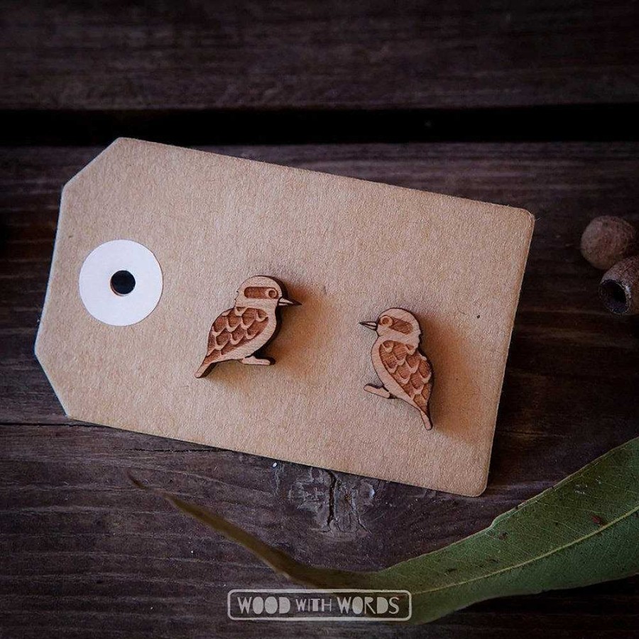 Jewellery Wood With Words | Wood With Words: Wooden Stud Earrings Kookaburra