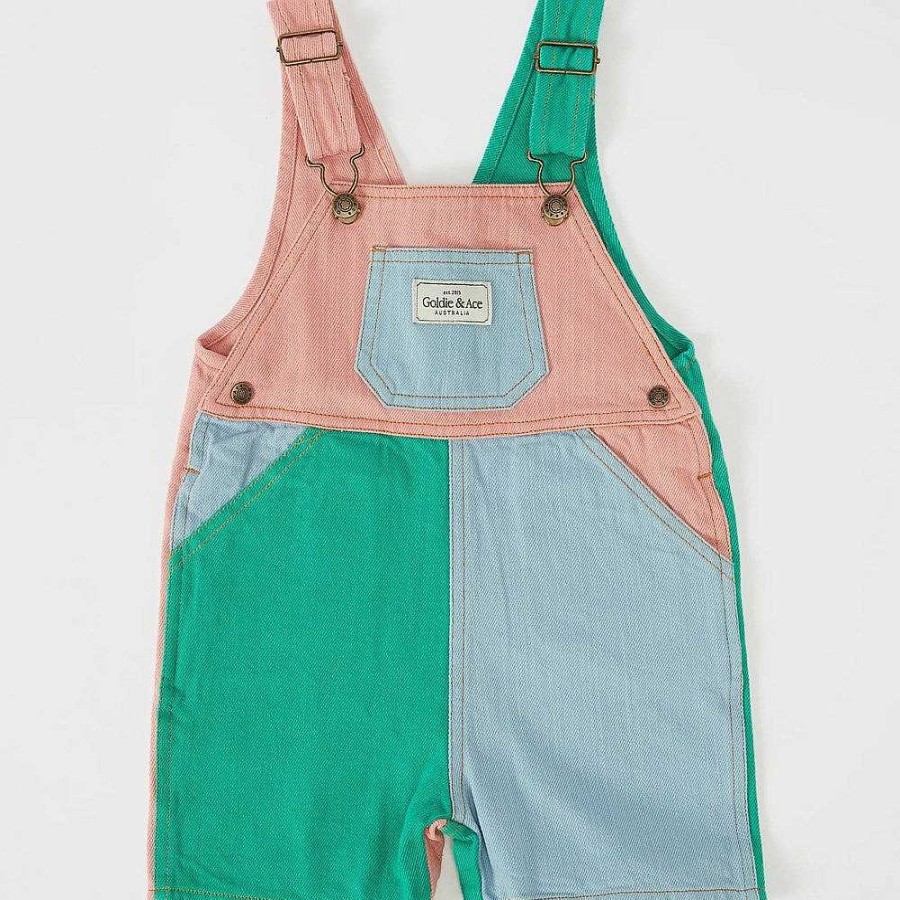 Fashion Goldie + Ace Kid'S Clothing - Other | Goldie + Ace: Burton Colour Block Denim Overalls Green Rust