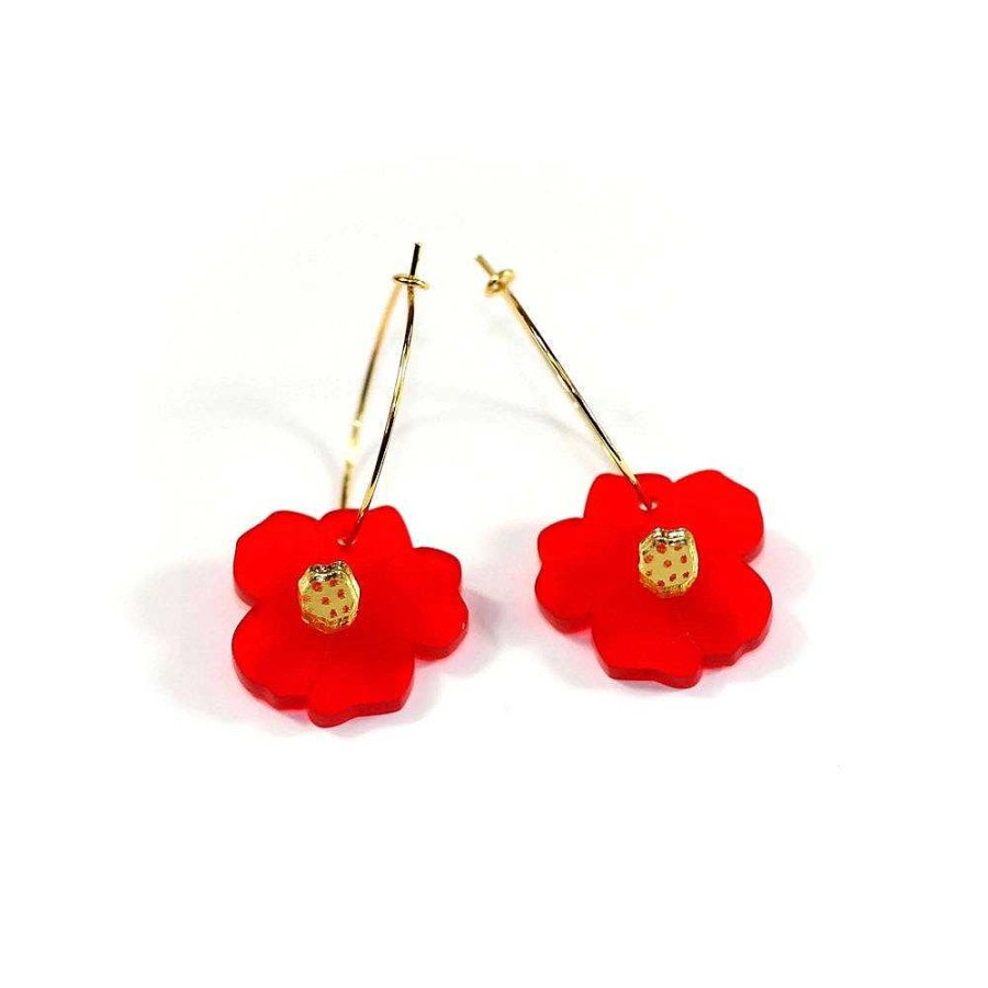 Jewellery HUNIY | Huniy: Earrings Flower Hoops Red