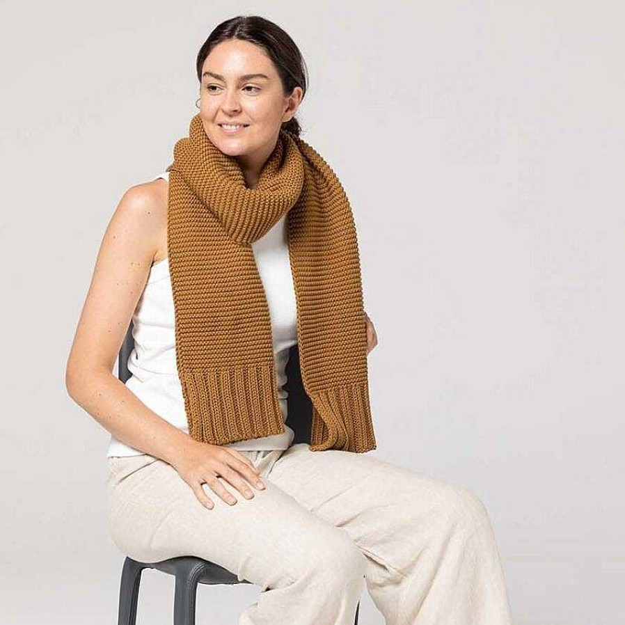 Fashion Indus Design Scarves | Indus Design: Scarf Ribbed Hem Knit Spice