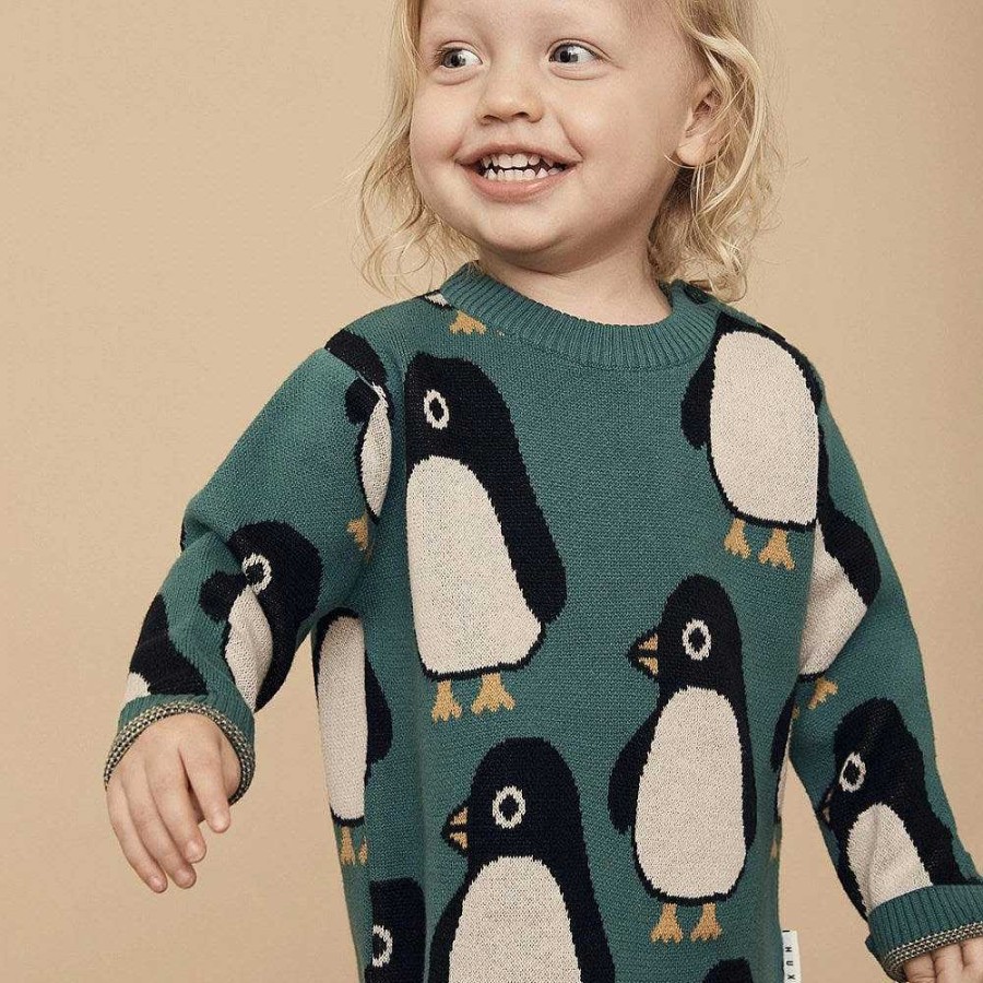 Fashion Huxbaby Kid'S Clothing - Other | Huxbaby: Knit Jumper Penguin Spruce