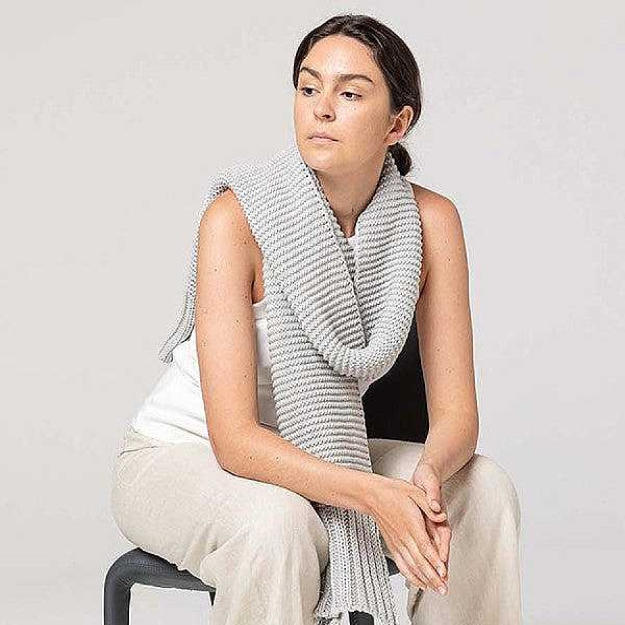 Fashion Indus Design Scarves | Indus Design: Scarf Ribbed Hem Knit Dove