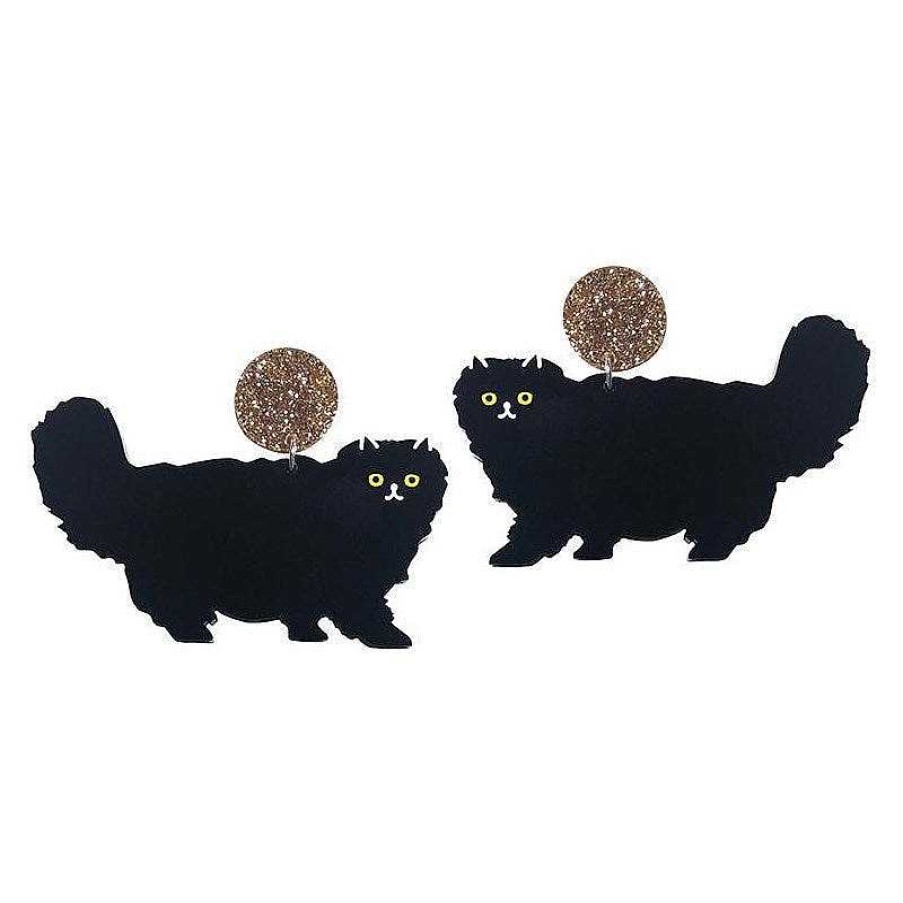 Jewellery Yippy Whippy | Yippy Whippy: Fluffy Cat Earrings Black