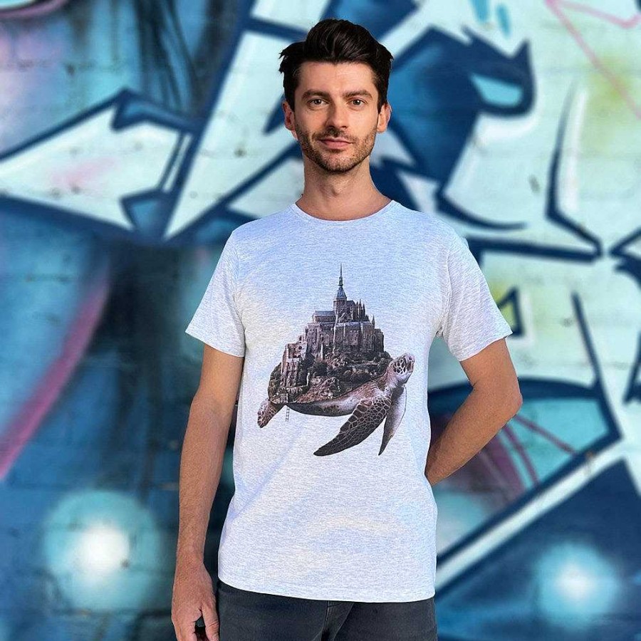 Fashion Monsterthreads Men'S T-Shirts | Turtle Town Grey Marle Mens Tee