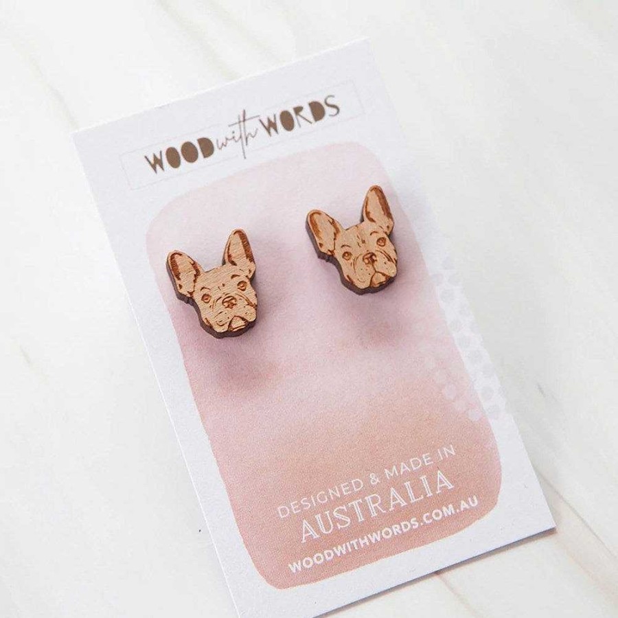 Jewellery Wood With Words | Wood With Words: Wooden Stud Earrings French Bulldog