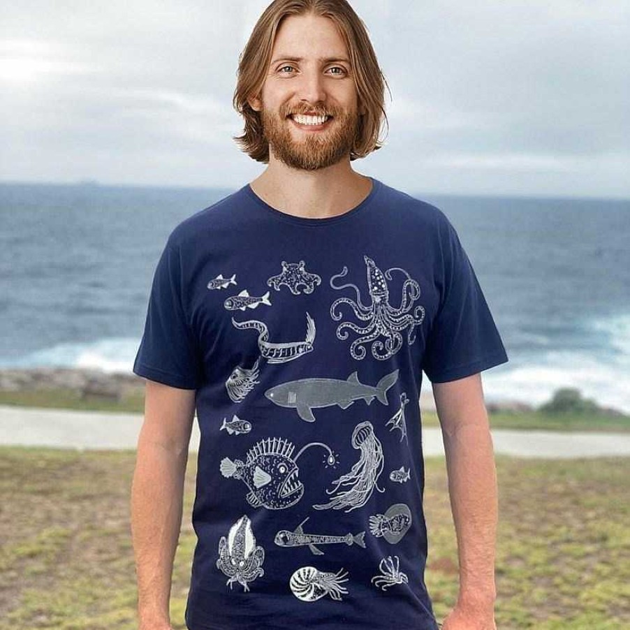 Fashion Monsterthreads Men'S T-Shirts | Deep Sea Creatures Navy Mens Tee