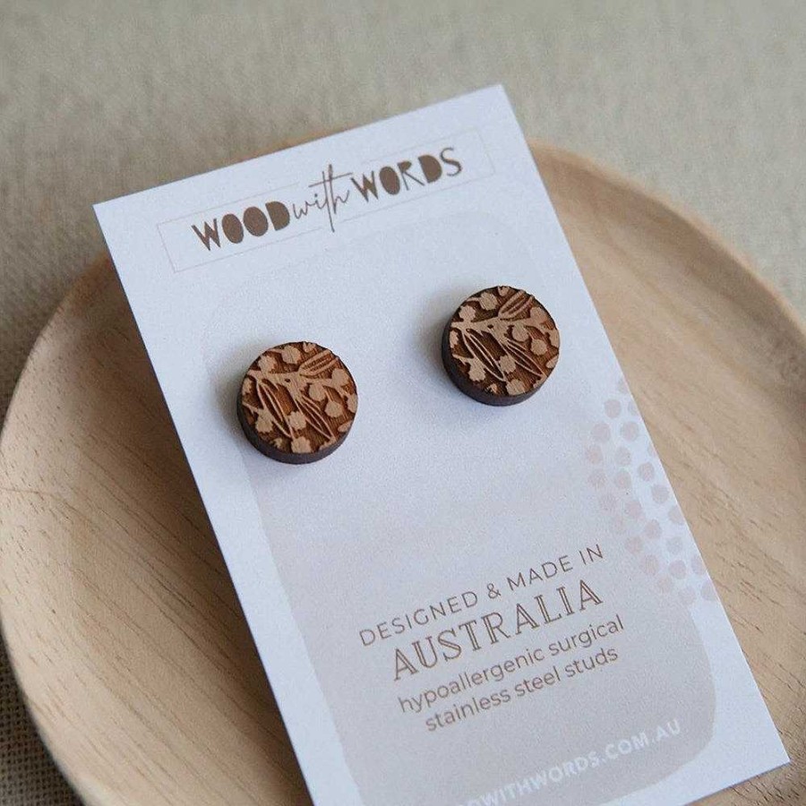 Jewellery Wood With Words | Wood With Words: Wooden Stud Earrings Wattle Blossom