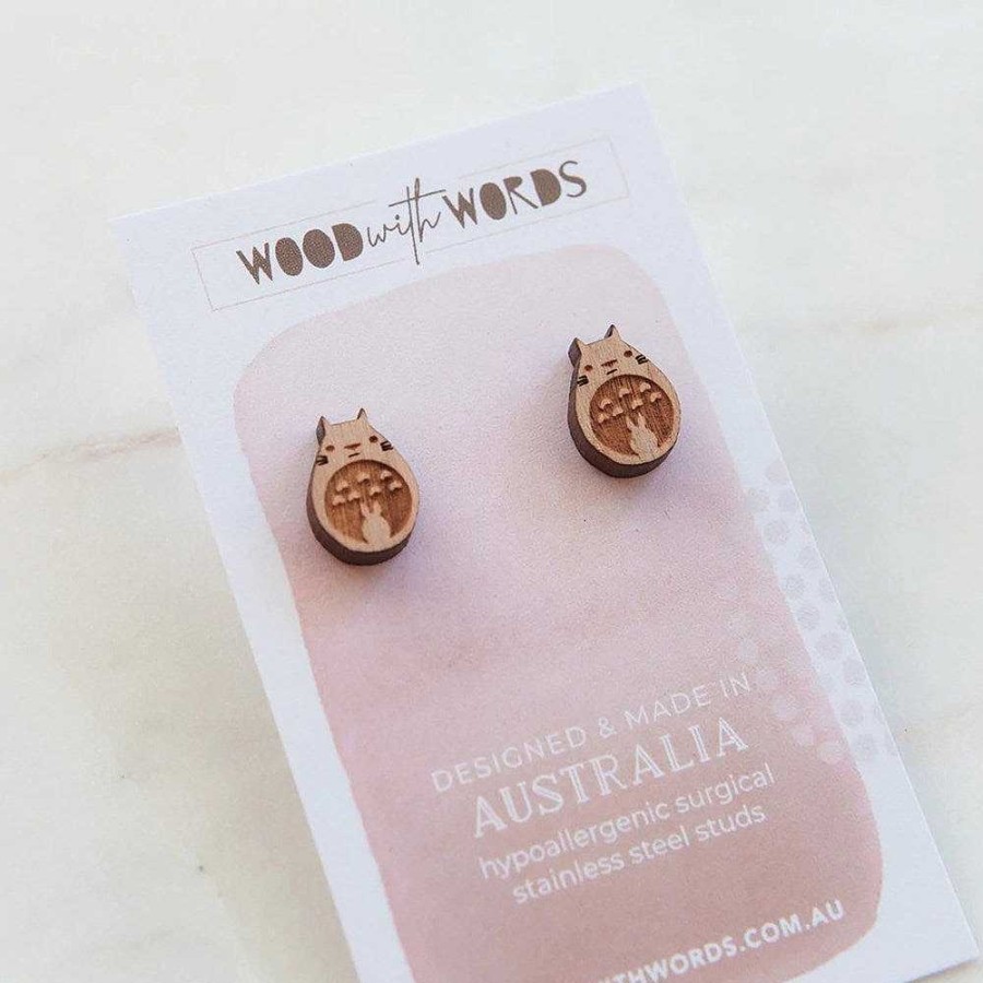 Jewellery Wood With Words | Wood With Words: Wooden Stud Earrings Totoro