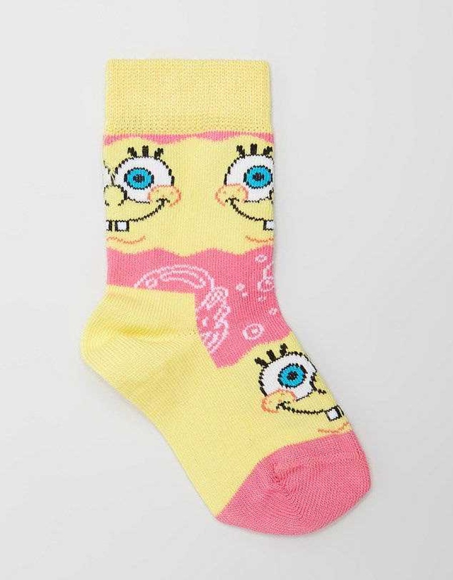 Fashion Happy Socks Socks | Happy Socks: Kids Spongebob Say Cheese Burger Pink Yellow