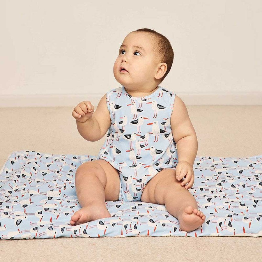 Fashion Goldie + Ace Kid'S Clothing - Other | Goldie + Ace: Seagulls Print Bubble Romper Blue