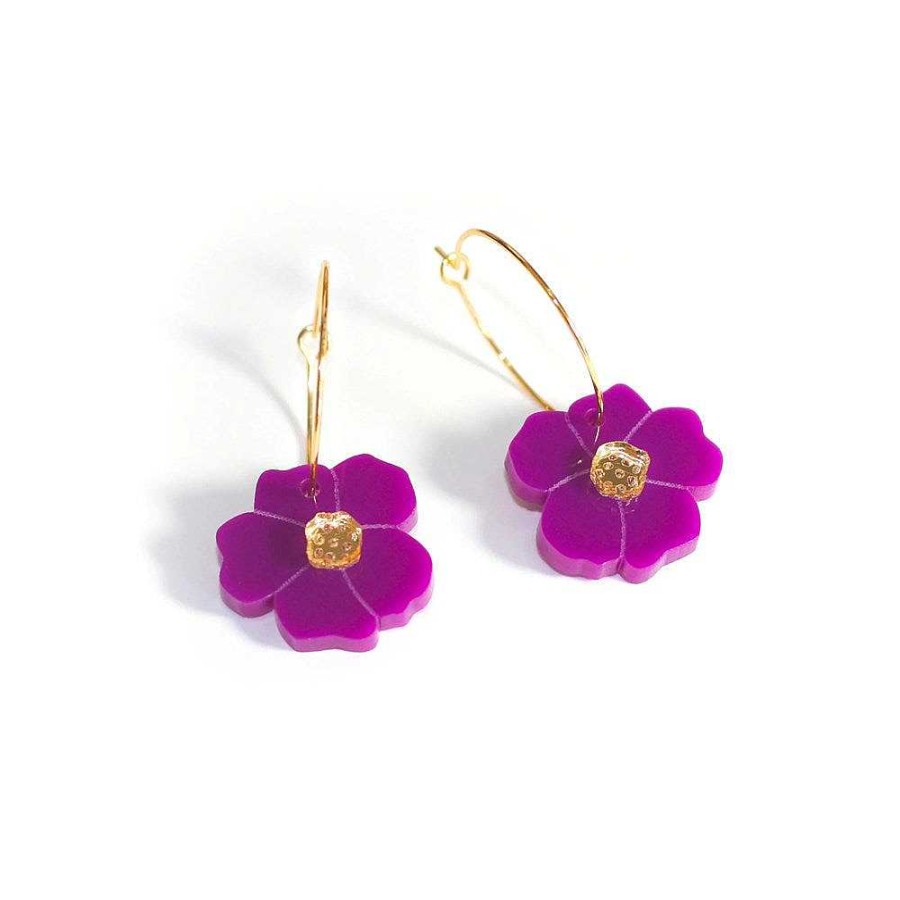 Jewellery HUNIY | Huniy: Earrings Flower Hoops Rich Purple