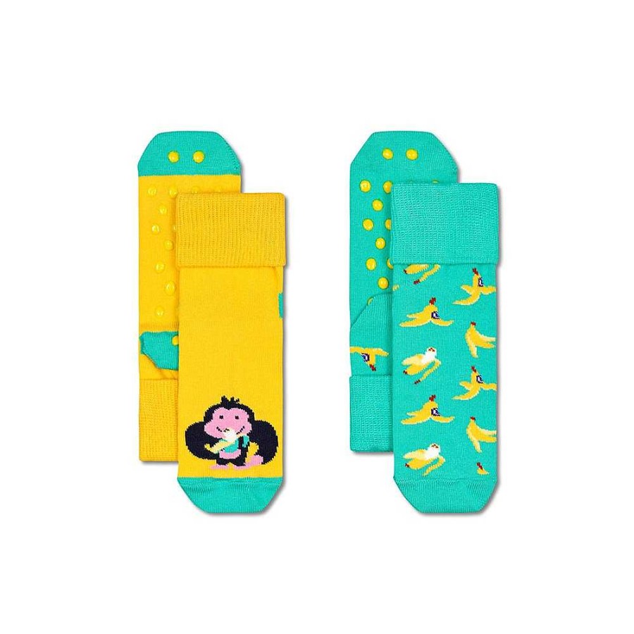 Fashion Happy Socks Socks | Happy Socks: Kids Anti Slip Monkey & Banana 2Pk 12-24M