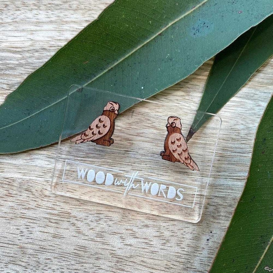 Jewellery Wood With Words | Wood With Words: Wooden Stud Earrings Galah