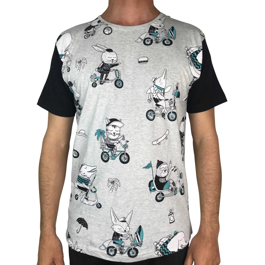 Fashion Monsterthreads Men'S T-Shirts | Biking Animals Grey Marle Pattern Tee