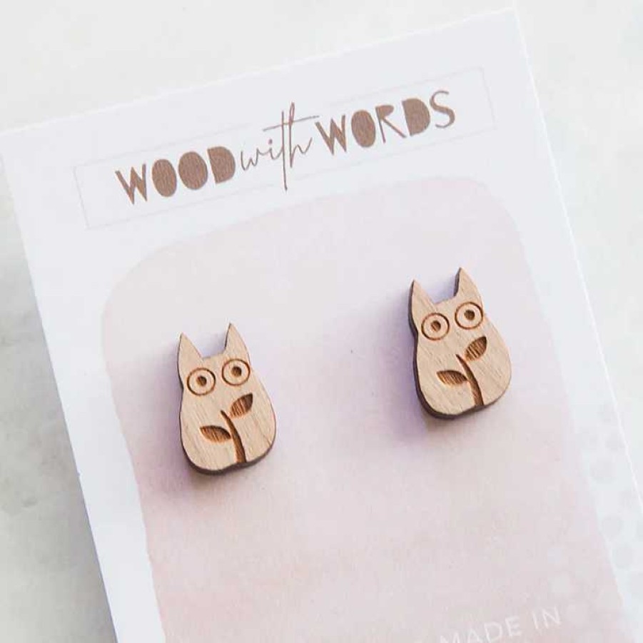 Jewellery Wood With Words | Wood With Words: Wooden Stud Earrings Chibi Totoro