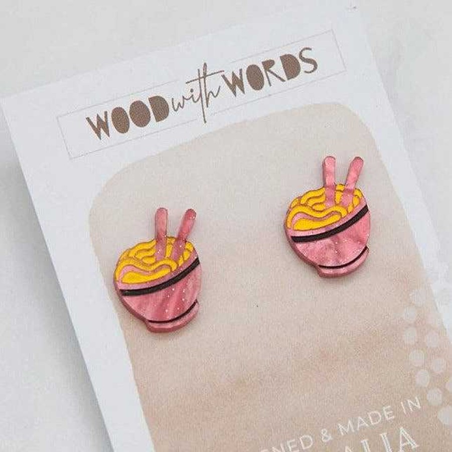 Jewellery Wood With Words | Wood With Words: Acrylic Stud Earrings Noodle Ramen Bowl