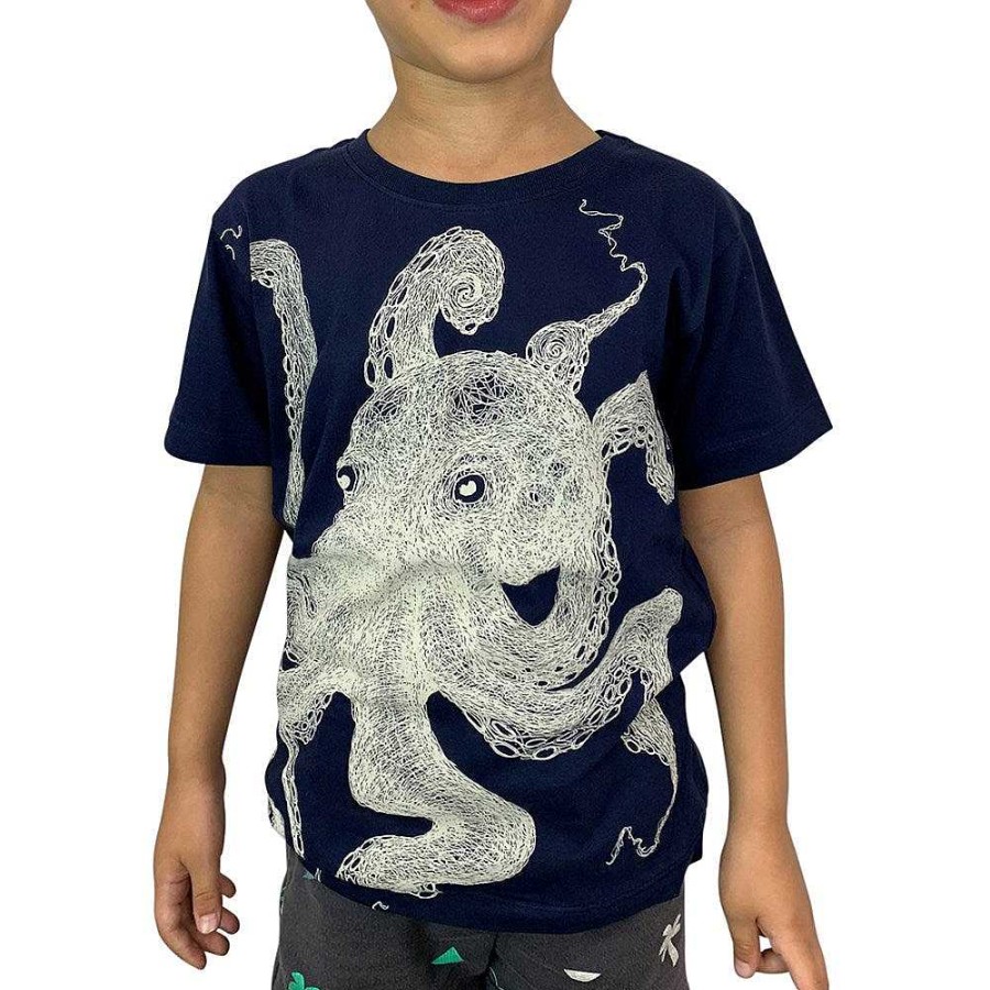 Fashion Monsterthreads Kid'S T-Shirts | Octopus Lines Navy Kids Tee