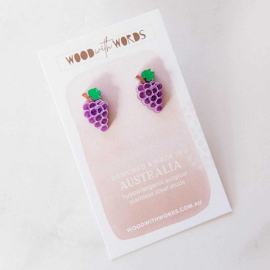 Jewellery Wood With Words | Wood With Words: Acrylic Stud Earrings Grape Purple