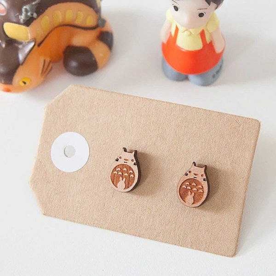 Jewellery Wood With Words | Wood With Words: Wooden Stud Earrings Totoro