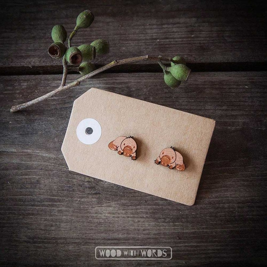 Jewellery Wood With Words | Wood With Words: Wooden Stud Earrings Platypus