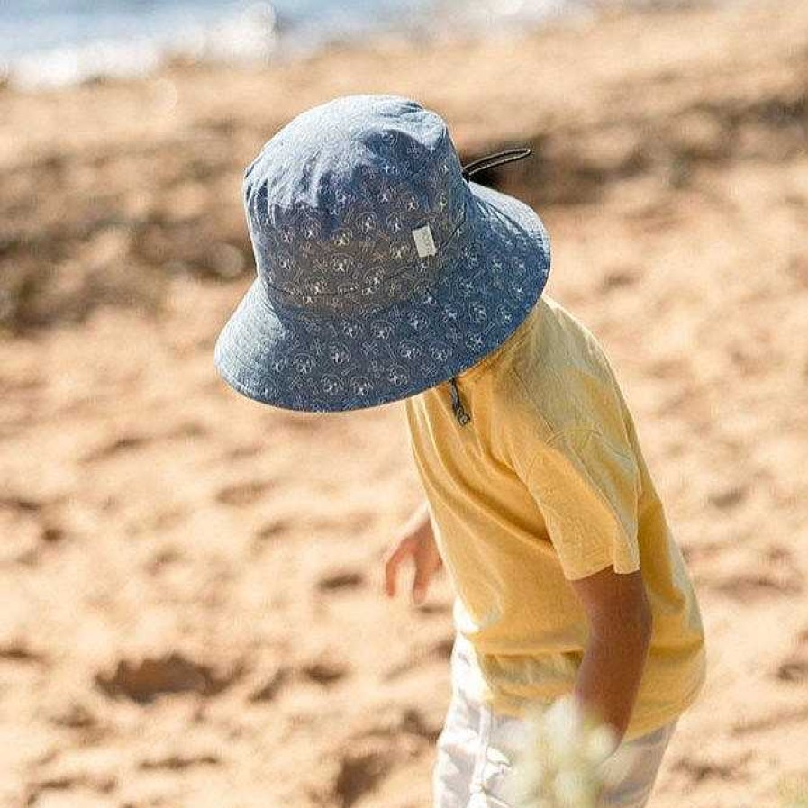 Fashion acorn kids Hats | Acorn Kids: Wide Brim Bucket Hat Bulldog Chambray White