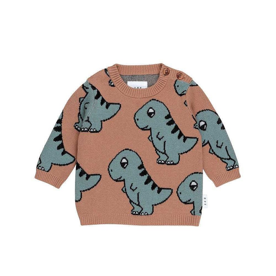 Fashion Huxbaby Kid'S Clothing - Other | Huxbaby: Knit Jumper B-Ball Dino Jacquard