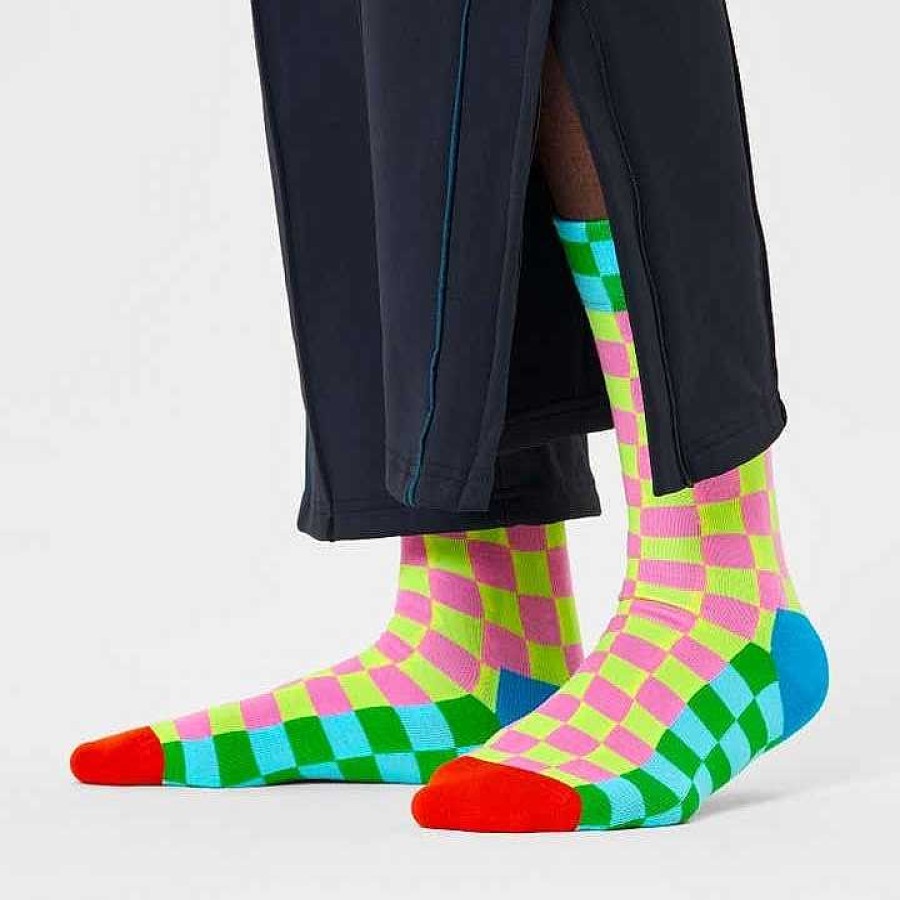 Fashion Happy Socks Socks | Happy Socks: Checkerboard Pink Yellow Blue