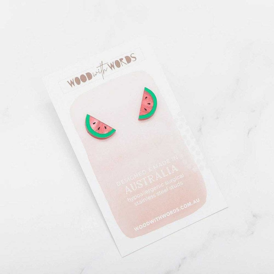 Jewellery Wood With Words | Wood With Words: Acrylic Stud Earrings Watermelon