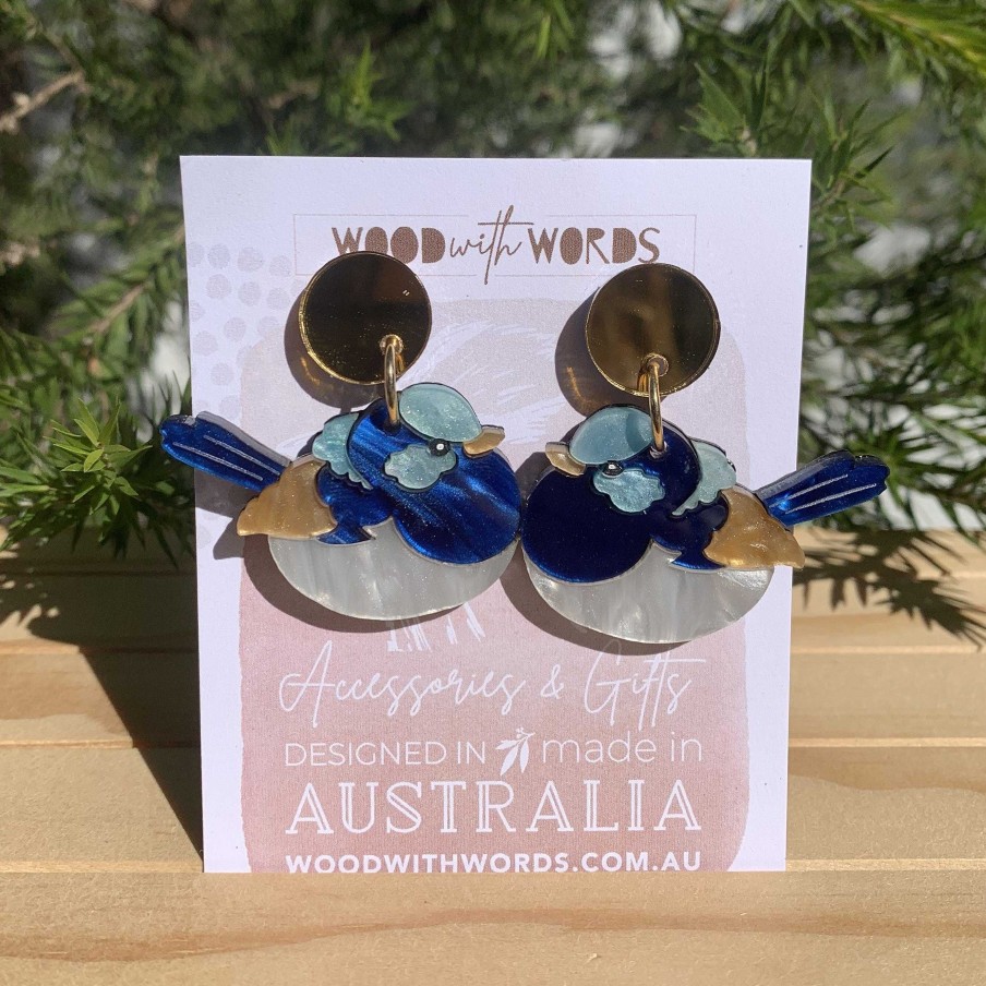 Jewellery Wood With Words | Wood With Words: Dangle Earrings Fairy Wren