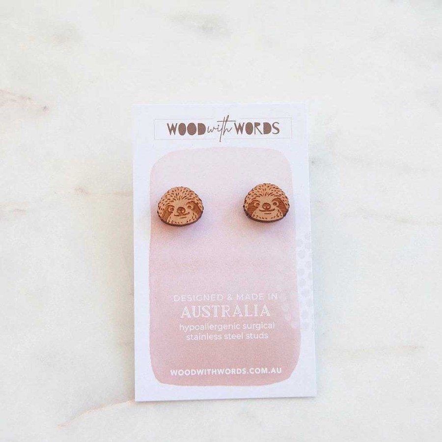 Jewellery Wood With Words | Wood With Words: Wooden Stud Earrings Sloth