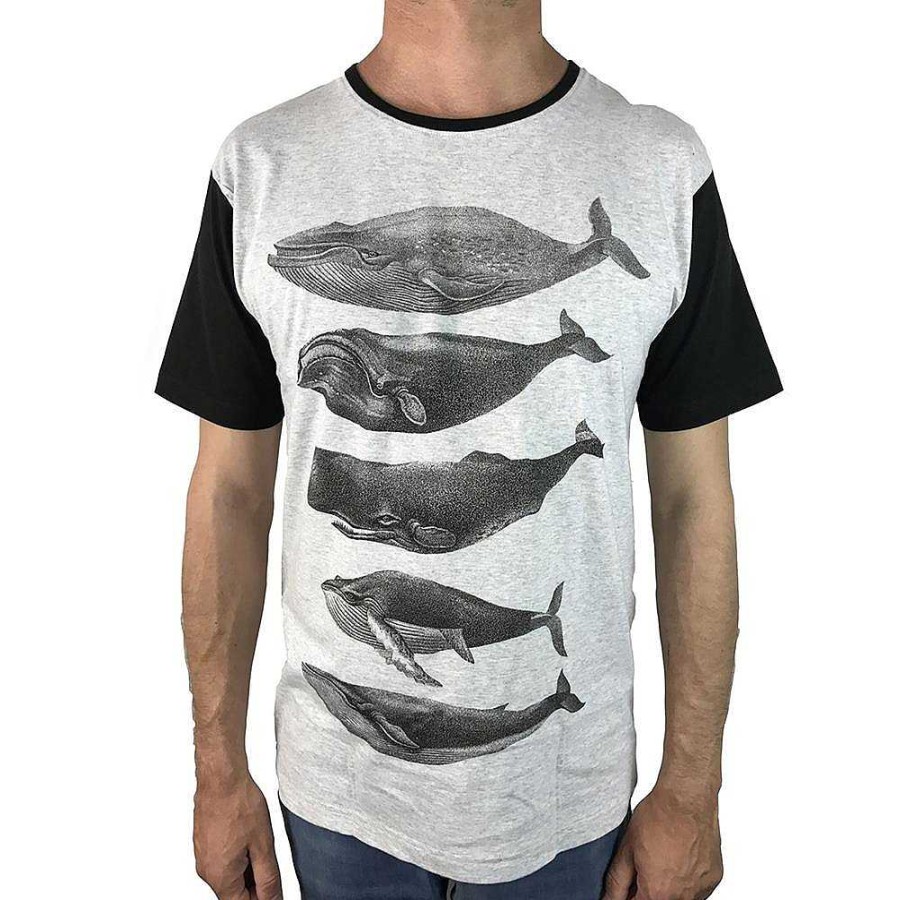 Fashion Monsterthreads Men'S T-Shirts | Whales Black Sleeve Grey Marle Mens Tee