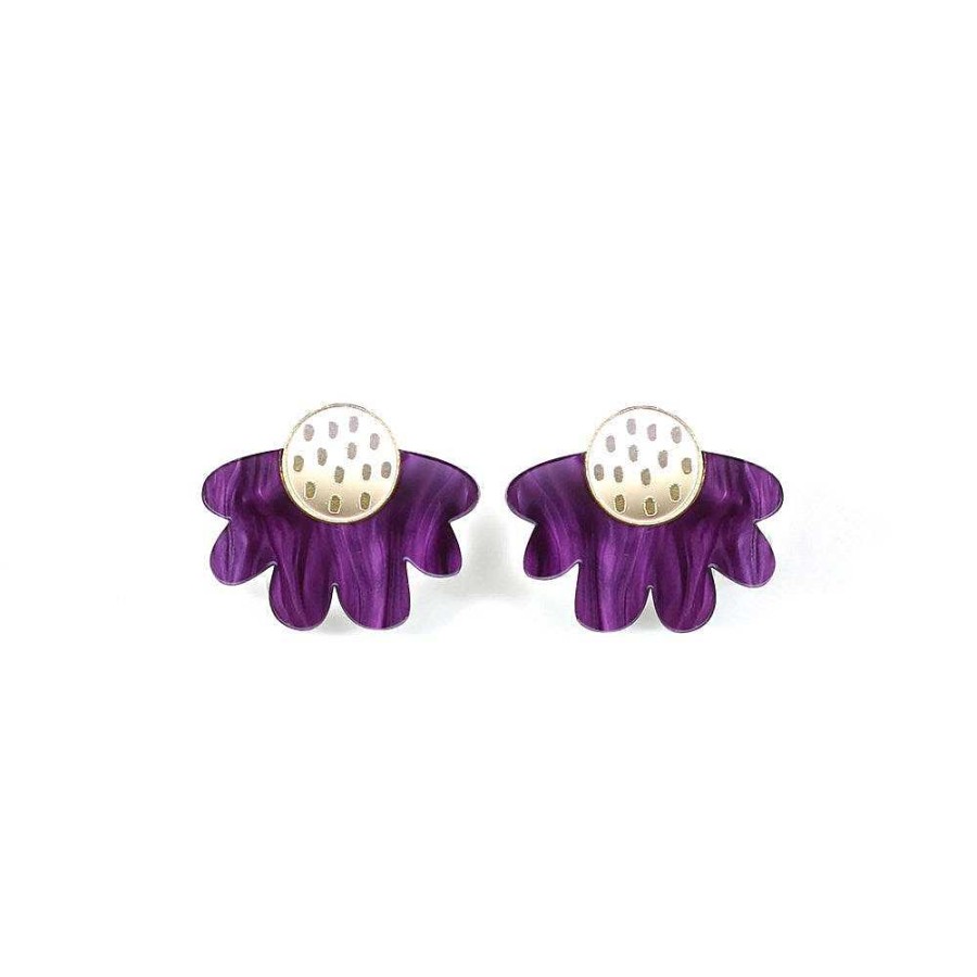 Jewellery HUNIY | Huniy: Earrings Daisy Statement Studs Purple Marble