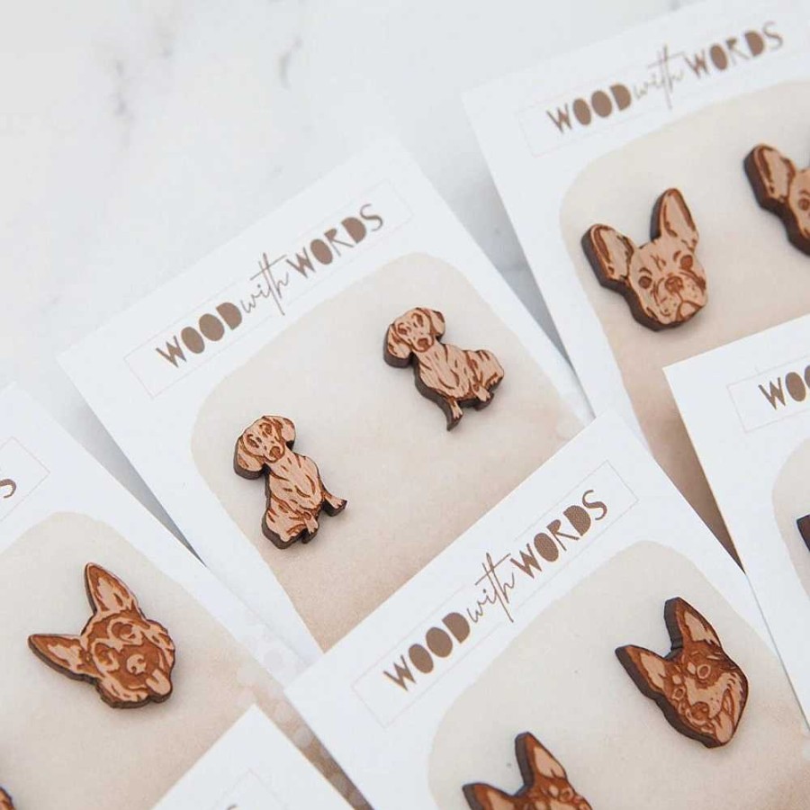 Jewellery Wood With Words | Wood With Words: Wooden Stud Earrings Dachshund Dog