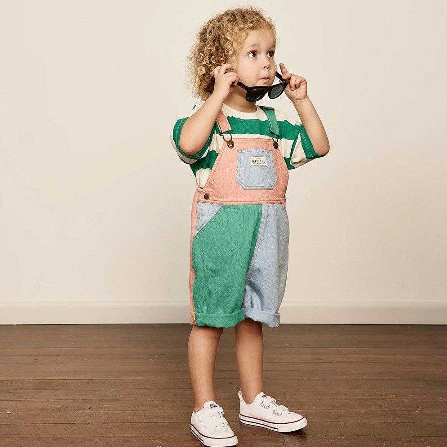 Fashion Goldie + Ace Kid'S Clothing - Other | Goldie + Ace: Burton Colour Block Denim Overalls Green Rust