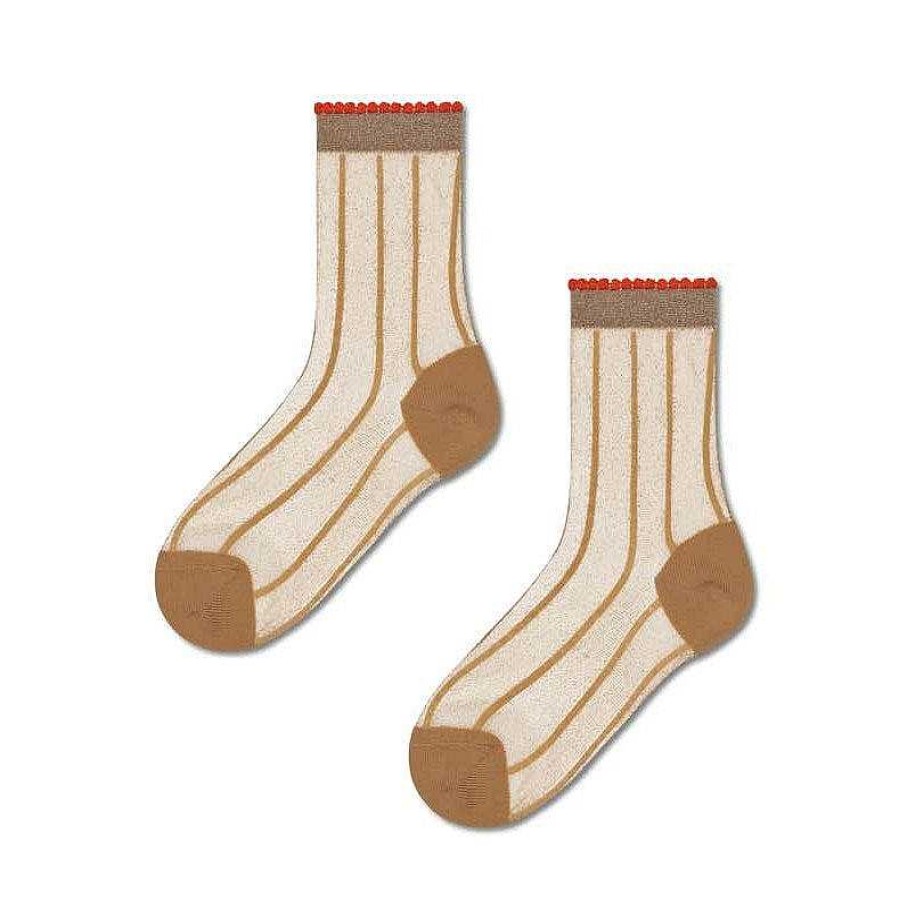 Fashion Happy Socks Socks | Happy Socks: Extra Fine Ankle Lilly Wheat Sm