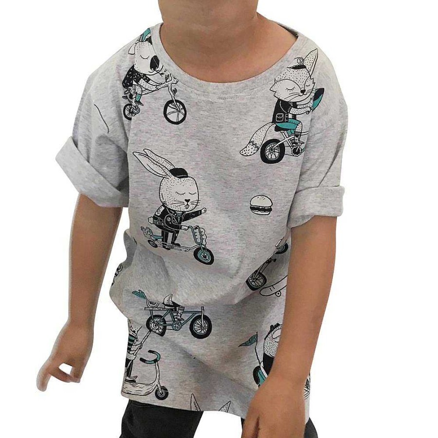 Fashion Monsterthreads Kid'S T-Shirts | Biking Animals Grey Marle Kids Tee