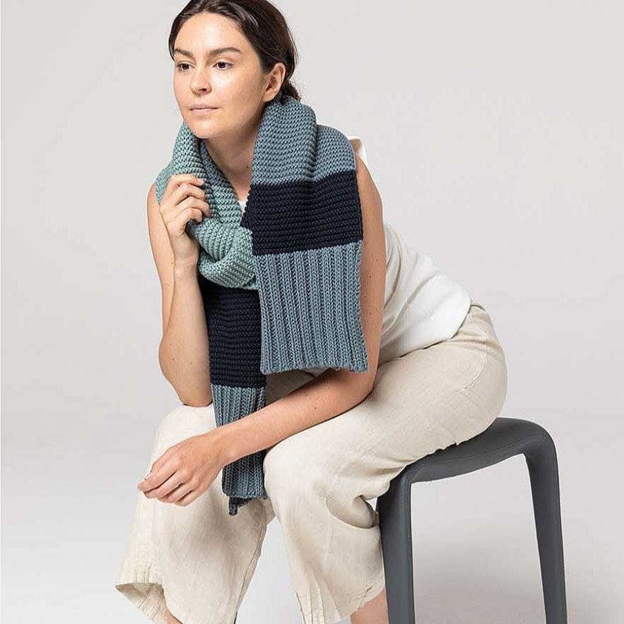 Out+About Indus Design | Indus Design: Scarf Bold Stripe Knit Indigo Denim Ocean