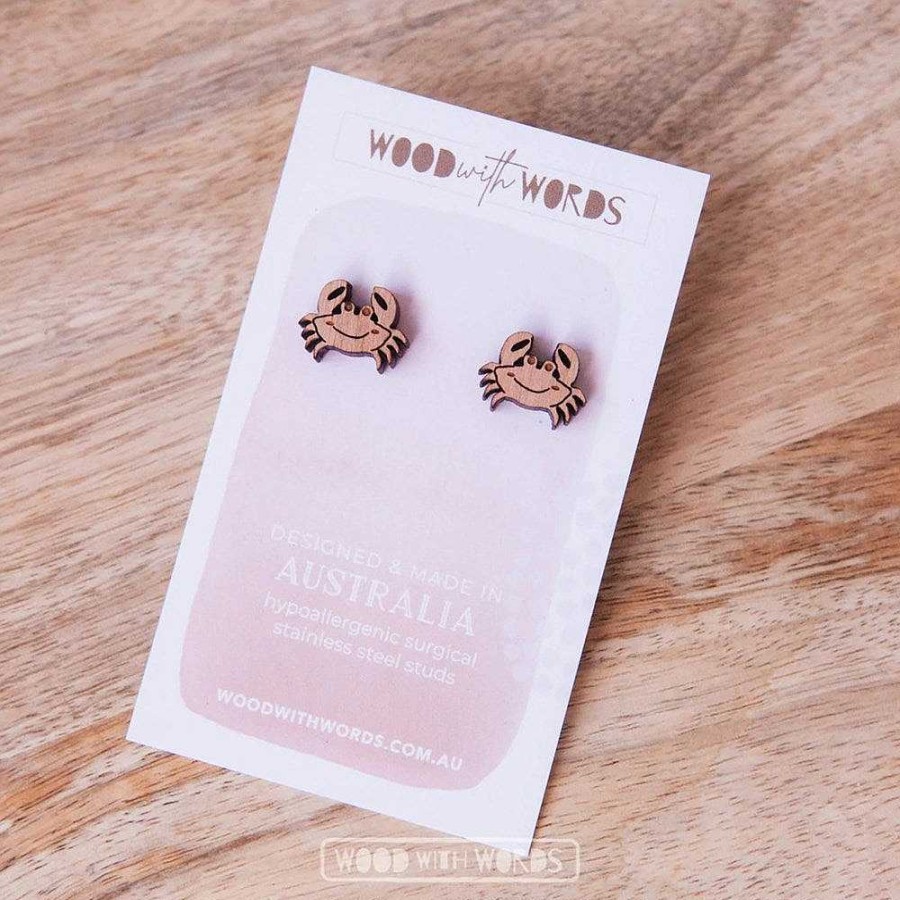 Jewellery Wood With Words | Wood With Words: Wooden Stud Earrings Crab