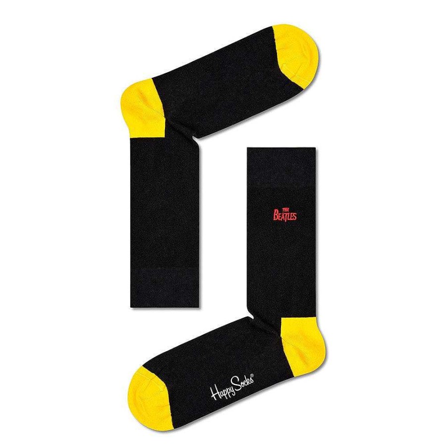 Fashion Happy Socks Socks | Happy Socks: Beatles Embroidery Black